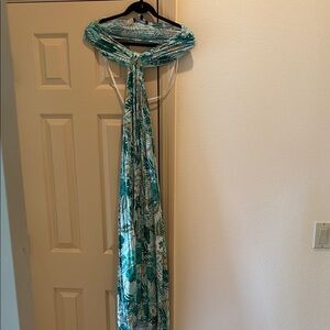 ASOS Leaf Print Halter Dress in Green and White
